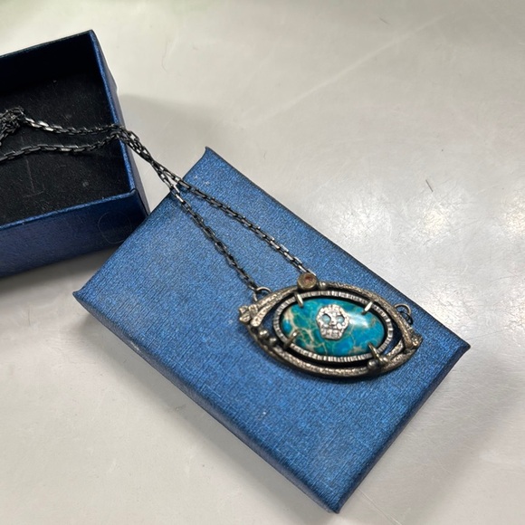 Turquoise Silver Skull/Eye Pendant Necklace - Picture 1 of 7